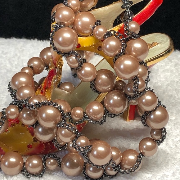 💕⭐️vintage coffee glass “pearls” with chain accents -xtra long - Picture 7 of 9